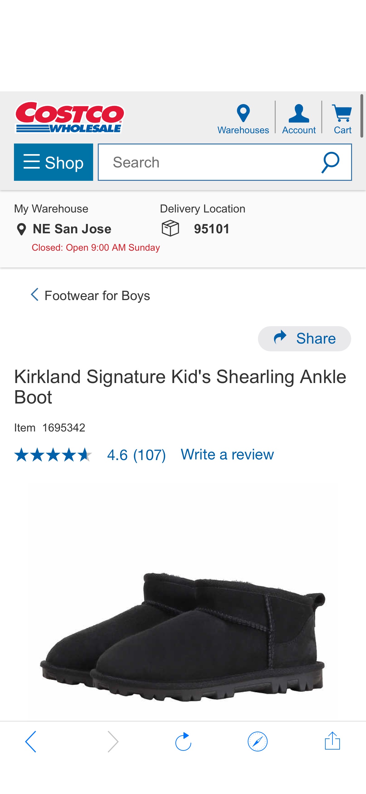 Kirkland Signature Kid's Shearling Ankle Boot | Costco
