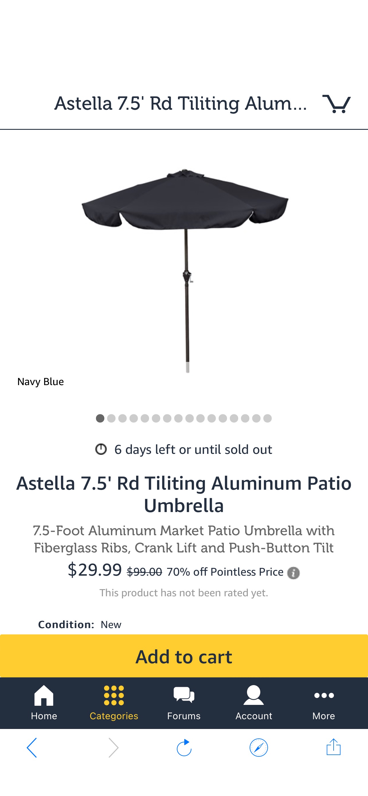 大伞Astella 7.5' Rd Tiliting Aluminum Patio Umbrella