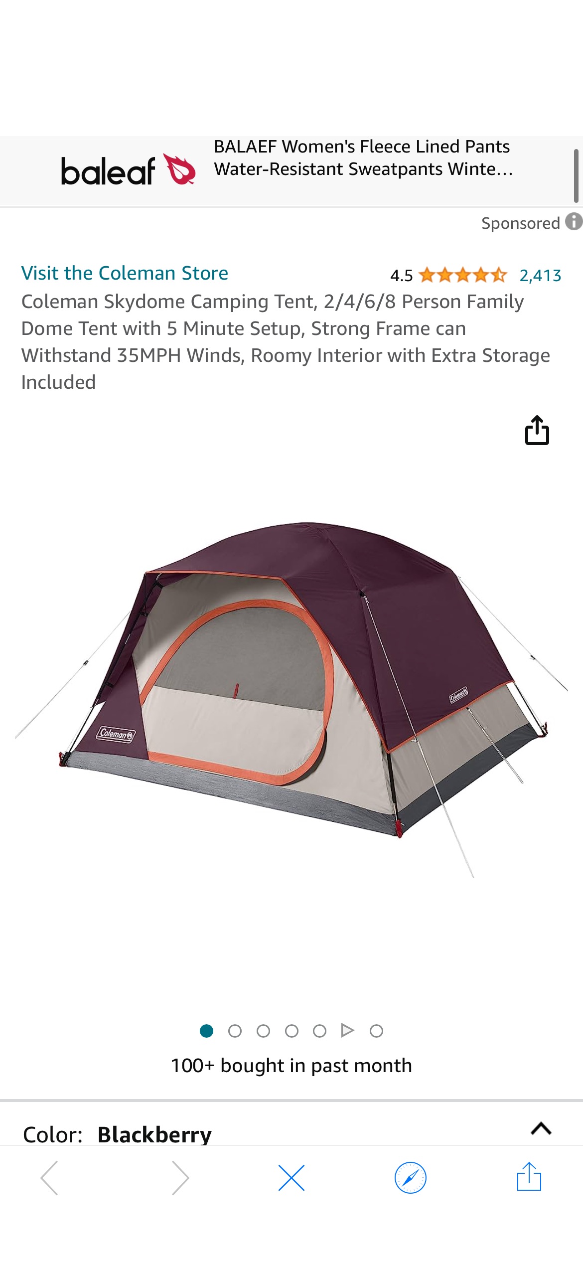 Amazon.com : Coleman Skydome Camping Tent, 2/4/6/8 Person Family Dome Tent with 5 Minute Setup, Strong Frame can Withstand 35MPH Winds, Roomy Interior with Extra Storage Included : Sports & Outdoors