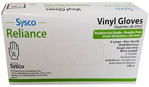Sysco Reliance Vinyl Gloves X-Large (100 per Box)一次性手套