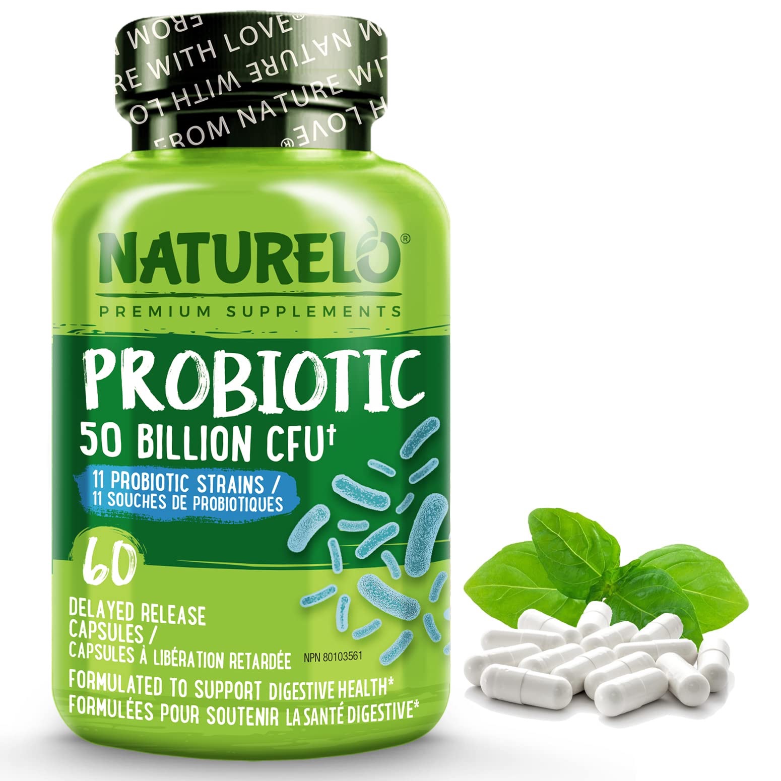 NATURELO Probiotic Supplement - 50 Billion CFU - 11 Strains - One Daily - Helps Support Digestive & Immune Health - Delayed Release - No Refrigeration Needed - 60 Vegan Capsules : Amazon.ca: Health & 