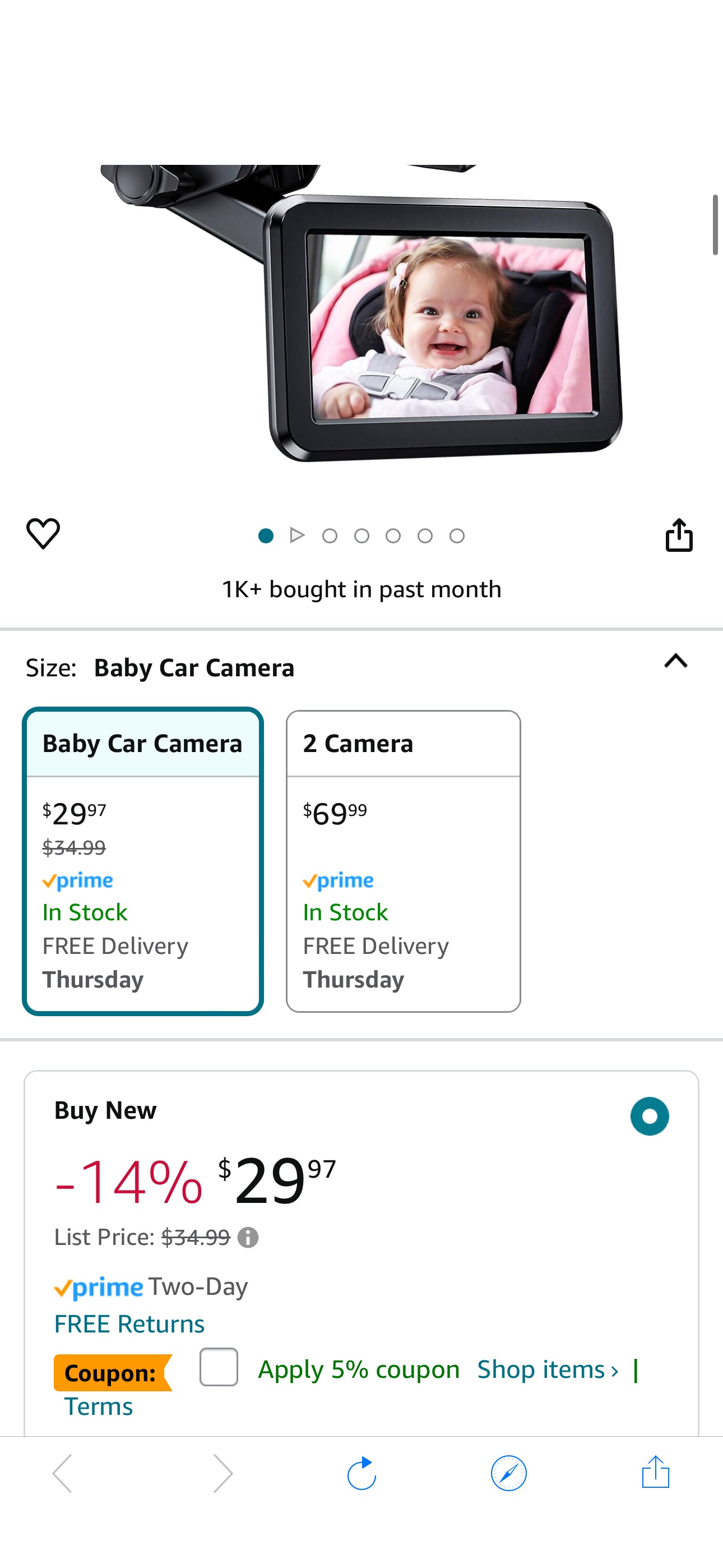 Amazon.com: Itomoro Back Seat Baby Car Camera with HD Night Vision Function Car Mirror Display, Reusable Sucker Bracket, 
Use Code 35QEC8BC
Clip Coupon