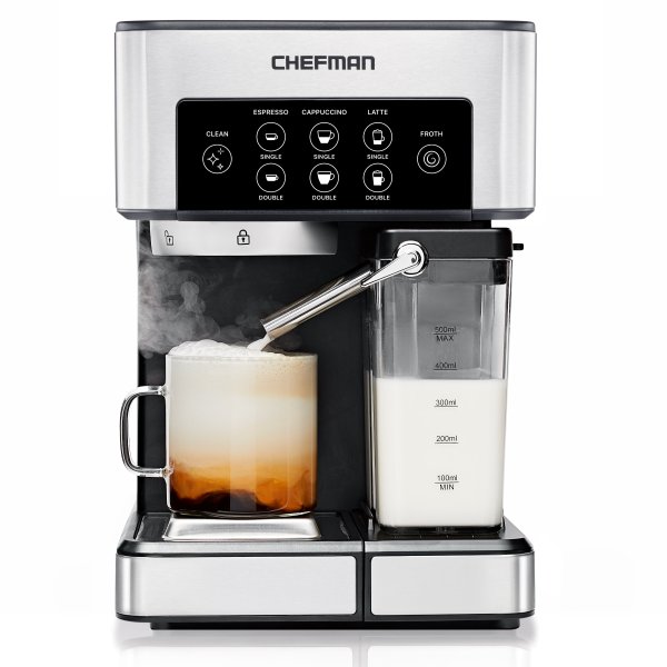 Chefman Barista Pro 不锈钢意式咖啡机 带奶泡功能 1.8L