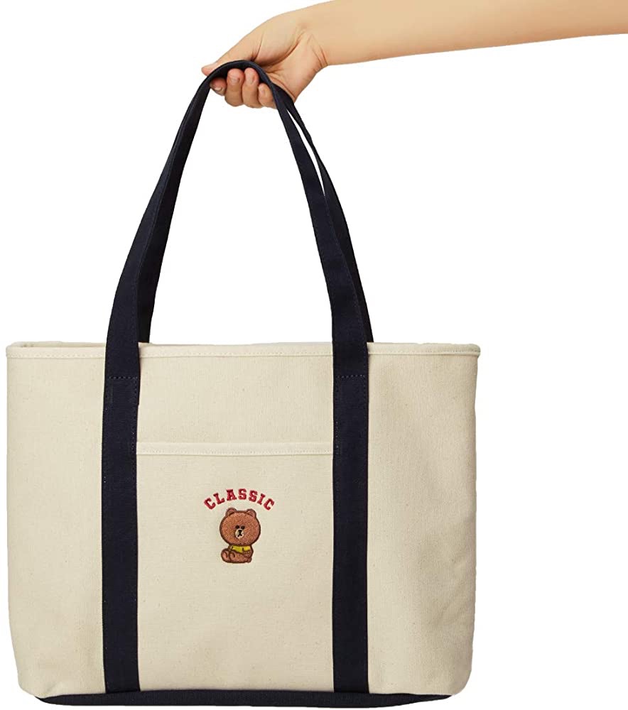 Amazon.com: Line Friends University Collection BROWN Character Design Multipurpose Canvas Utility Shoulder Tote Bag, Beige: Clothing 布朗熊 包包