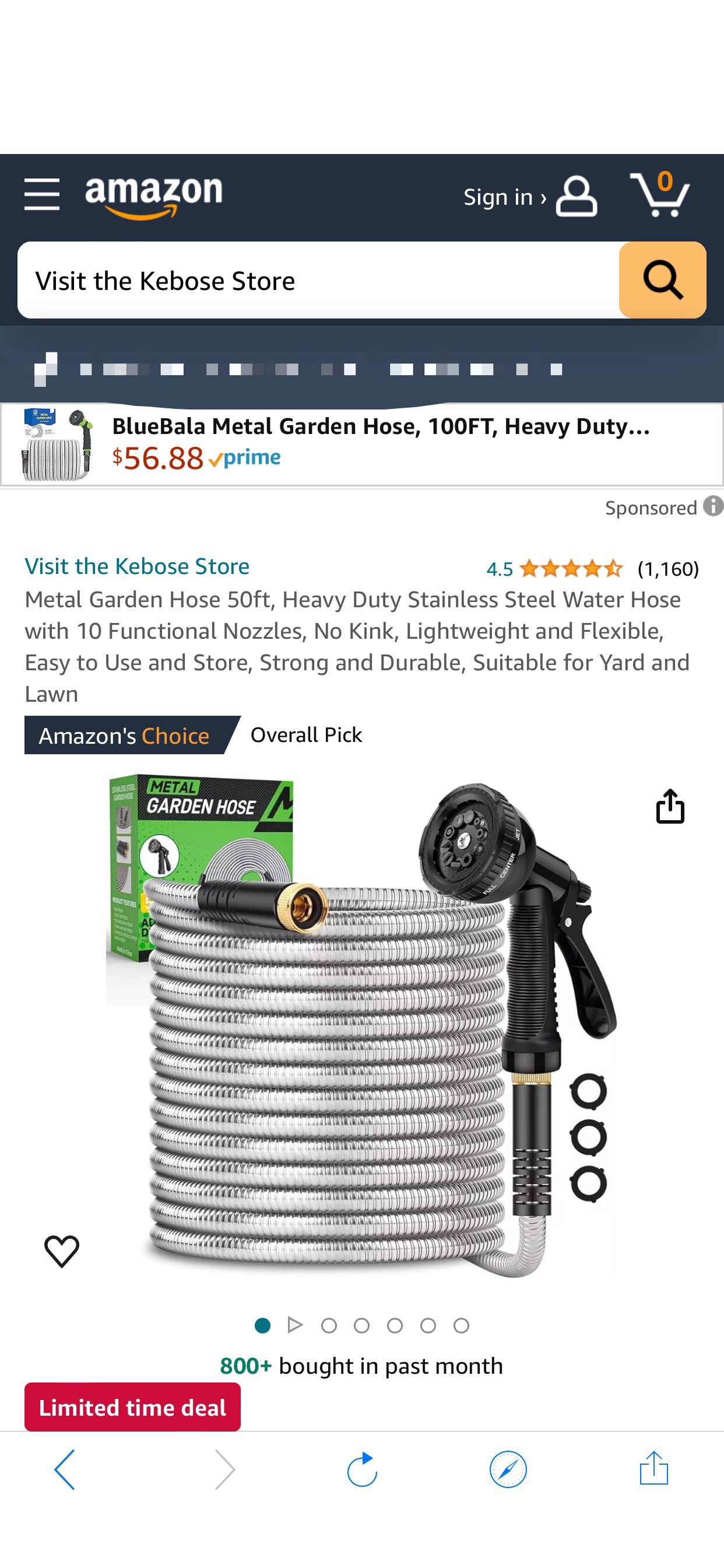 Amazon.com : Metal Garden Hose 50ft, Heavy Duty Stainless Steel Water Hose with 10 Functional Nozzles, No Kink, Lightweight and Flexible, Easy to Use and Store, Strong and Durable, Suitable for Yard a