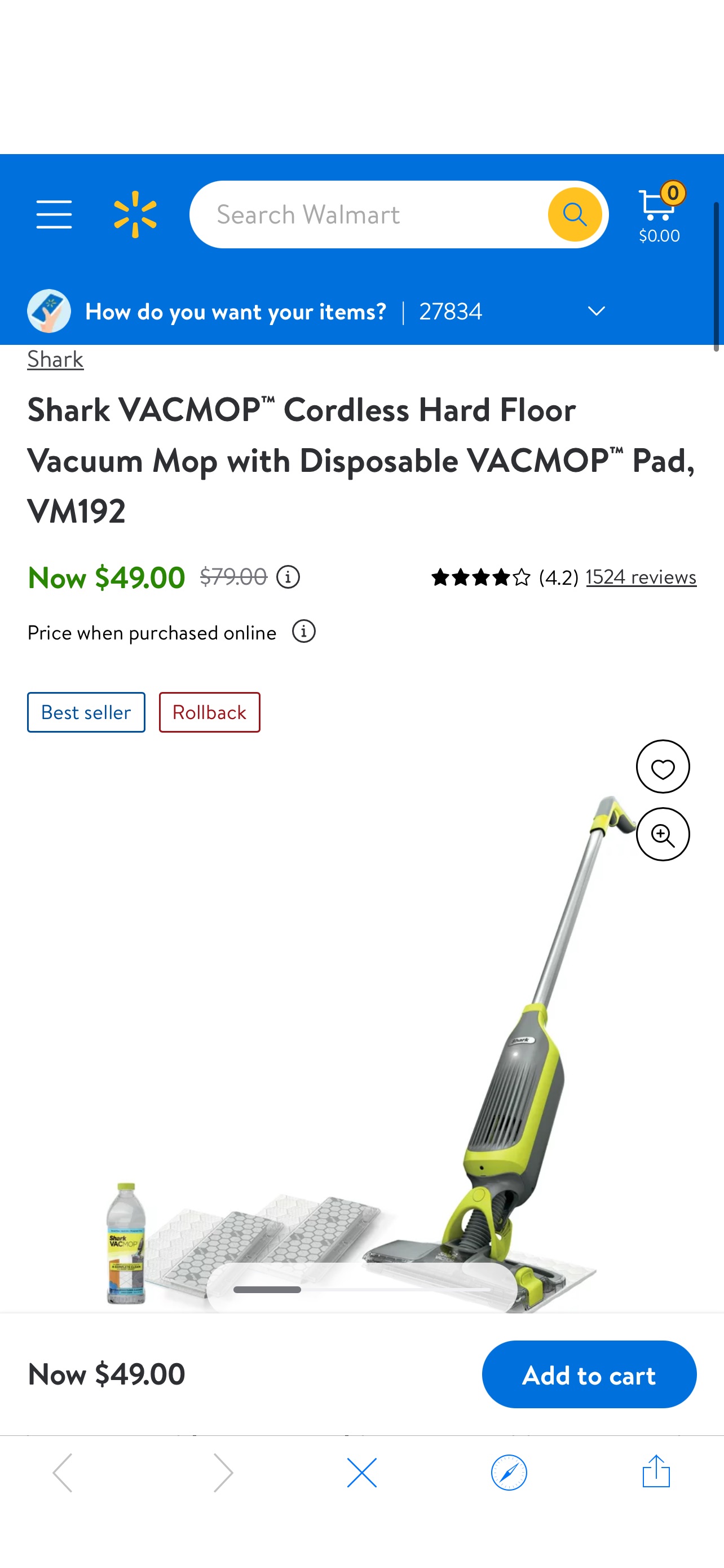 Shark VACMOP™ Cordless Hard Floor Vacuum Mop with Disposable VACMOP™ Pad, VM192 - Walmart.com