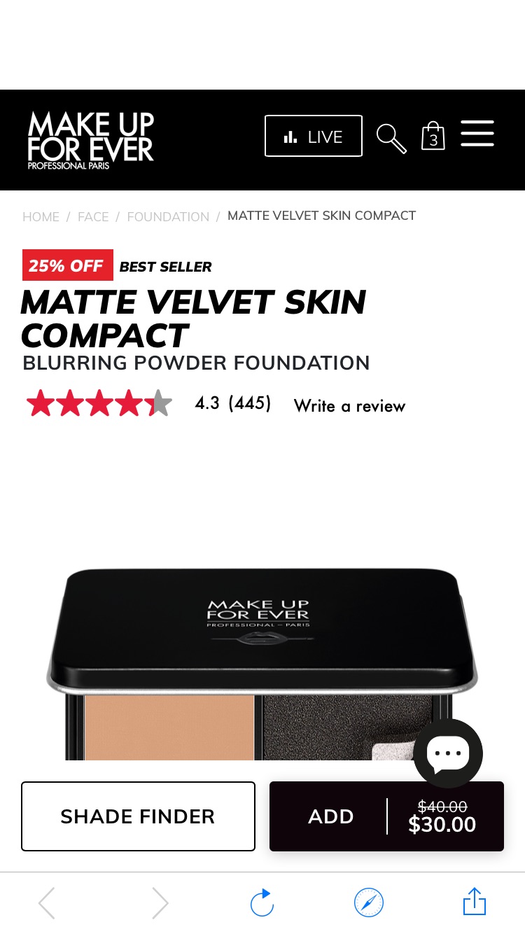 MAKE UP FOR EVER 柔雾粉饼
Matte Velvet Skin Compact - Foundation – MAKE UP FOR EVER