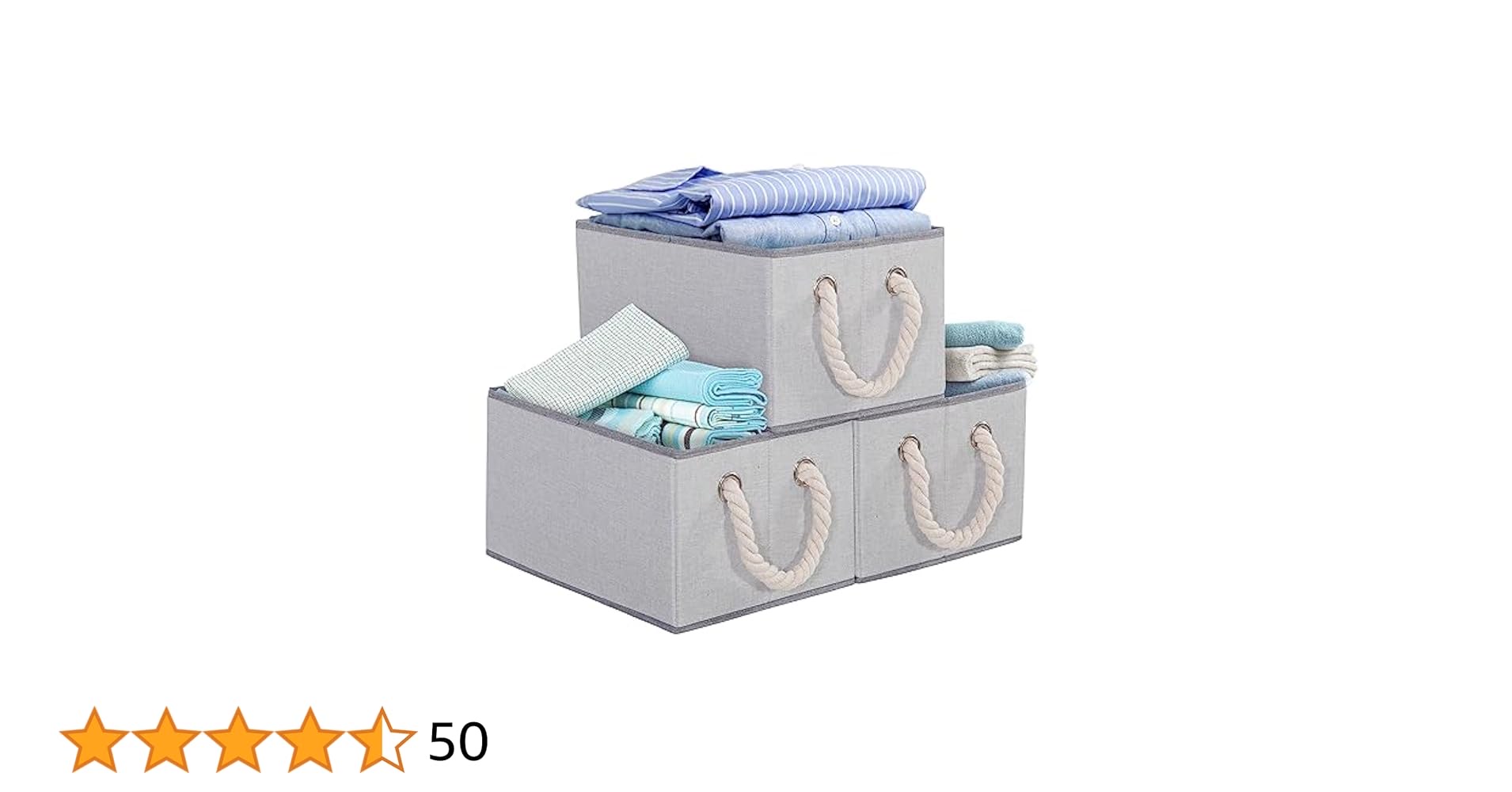 STORAGEIDEAS Collapsible Storage Bins Cubes With Handles, Decorative Storage Baskets For Shelves Organizing, Sturdy Organizers Storage Boxes For Closet, Cloth, Toys, Books, Pantry, 3 Pack, Gray, Large