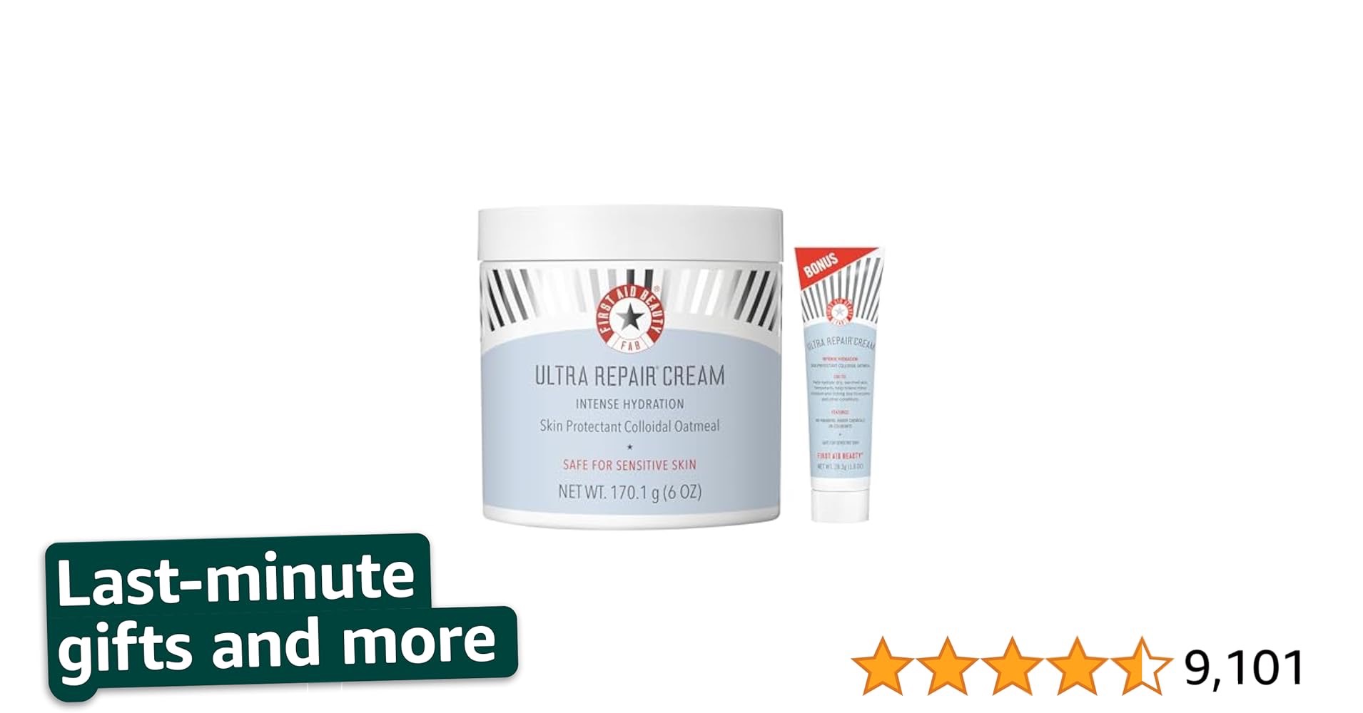 First Aid Beauty Ultra Repair Cream Intense Hydration Moisturizer for Face and Body Bundle – Classic 6 oz Jar + Bonus 1 Travel Size Tube 2 Piece Set 7 Ounce