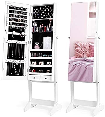 Nicetree Jewelry Cabinet with Full-Length Mirror, Standing Lockable Jewelry Armoire Organizer, 3 Angel Adjustable (Brown): Home & Kitchen 大型首饰收纳柜带镜子