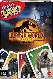 Amazon.com: Mattel Games Giant UNO Jurassic World Domination Card Game for Kids &amp; Game Night, Oversized Cards &amp; Customizable Wild Cards : Toys &amp; Games