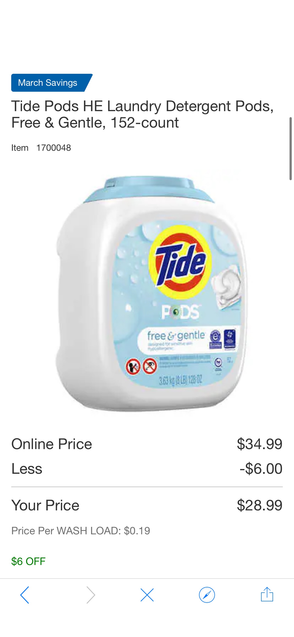 Tide Pods HE Laundry Detergent Pods, Free & Gentle, 152-count | Costco