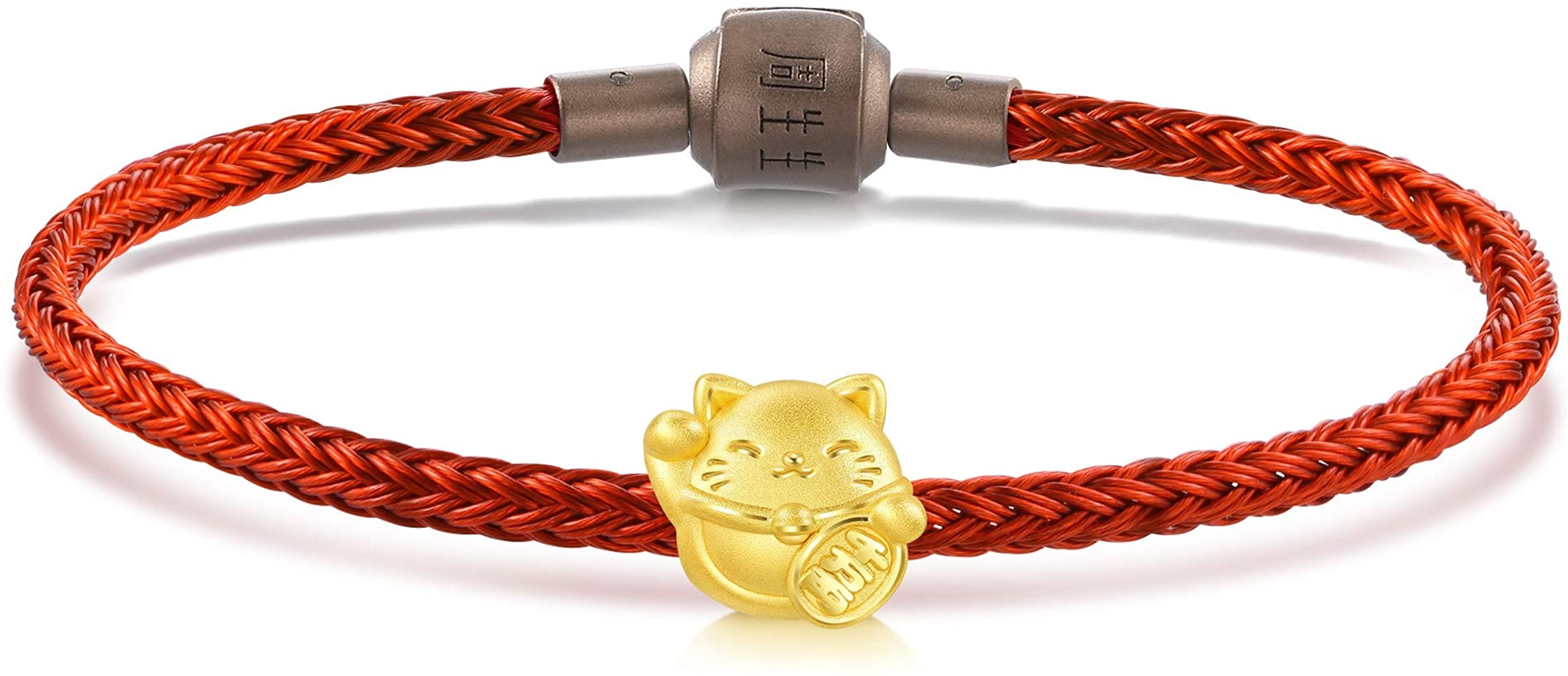 周生生黄金串珠手链促销Chow Sang Sang 999 24K Solid Gold Maneki Neko Lucky Cat Mini Charm Bracelet