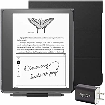 Amazon Official: Kindle Scribe Essentials Bundle including Kindle Scribe (64 GB), Premium Pen, Leather Cover - Black, and Power Adapter