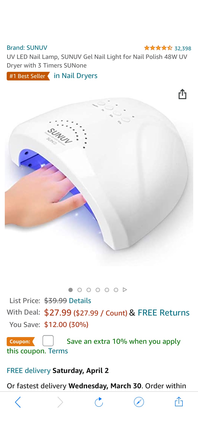 Amazon.com : UV LED Nail Lamp, SUNUV Gel Nail Light for Nail Polish 48W UV Dryer with 3 Timers SUNone : Beauty & Personal Care
紫外线美甲烤指甲油胶光疗灯