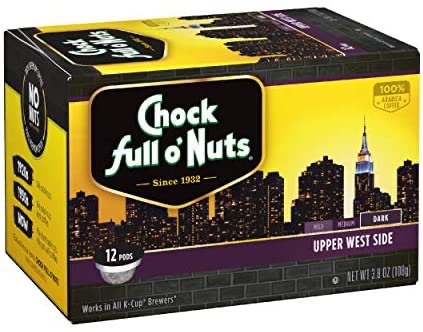 Amazon.com: Chock Full o’Nuts Upper West Side Dark Roast, K-Cup Compatible Pods (12 Count) – 100% Arabica Coffee in Eco-Friendly Keurig-Compatible Single Serve Cup咖啡