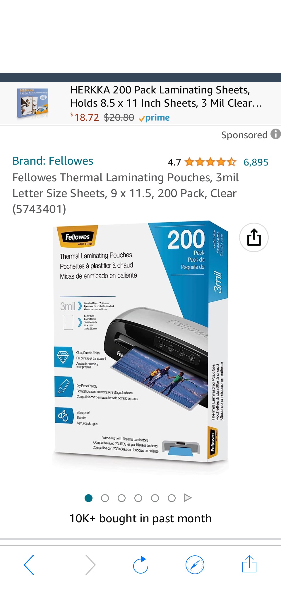 Amazon.com : Fellowes Thermal Laminating Pouches, 3mil Letter Size Sheets, 9 x 11.5, 200 Pack, Clear (5743401) : Office Products原价69.99