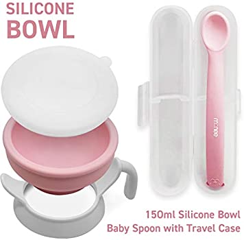 宝宝辅食套装Monee Baby Bowls and Baby Spoons. Baby Led Weaning Baby Feeding Set - Set Includes Baby Spoon, Baby Silicone Bowl and Secure Lid : Baby