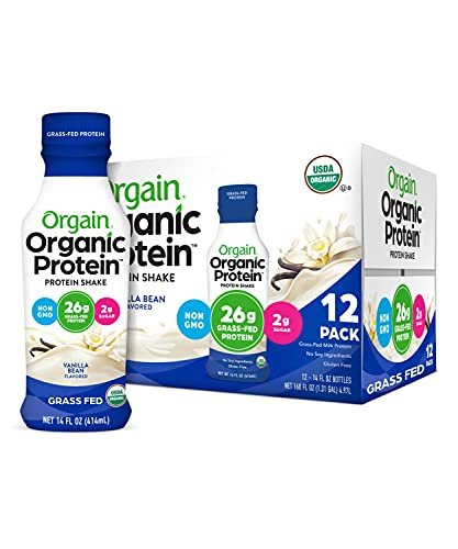 Orgain Organic 26g Grass Fed Whey Protein Shake, Vanilla Bean - Meal Replacement, Ready to Drink, Low Net Carbs, No Sugar Added, Gluten Free, Non-GMO, 14 Ounce, 12 Count