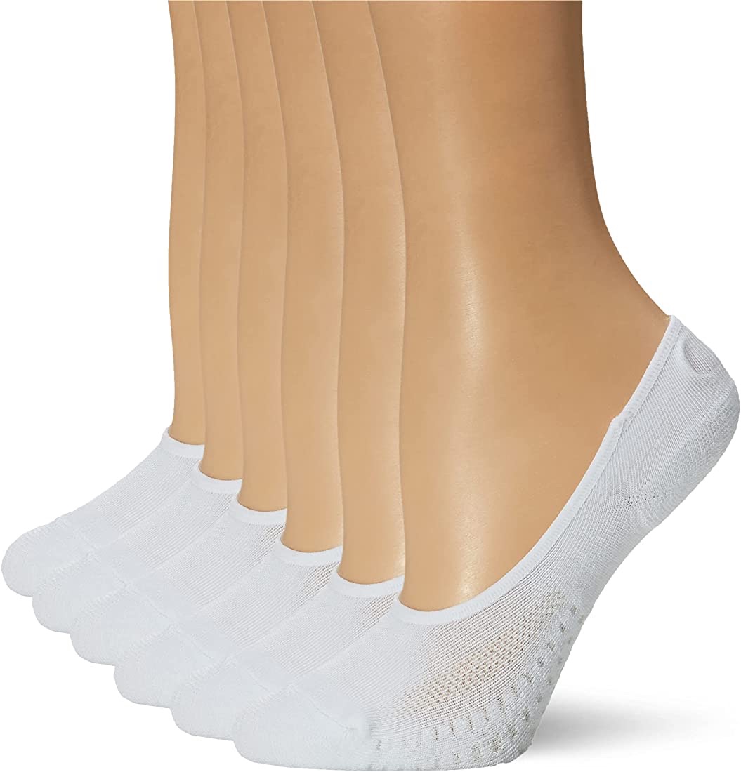 Peds Women's Zoned Cushion Mid Cut No Show Socks, White (6-Pairs), Shoe Size: 5-10 at Amazon Women’s Clothing store