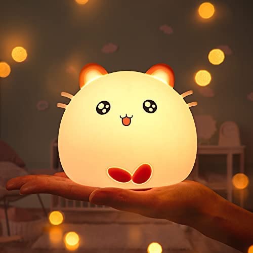 Cute Kitty Night Light,Gifts for Kids,Squishy Cat Nightlight for Toddlers,Baby,Teen Girl,Color Changing Animal Silicone Lights,Portable and Rechargeable Light Up Lamp,Kawaii Room Decor Stuff 可爱小夜灯