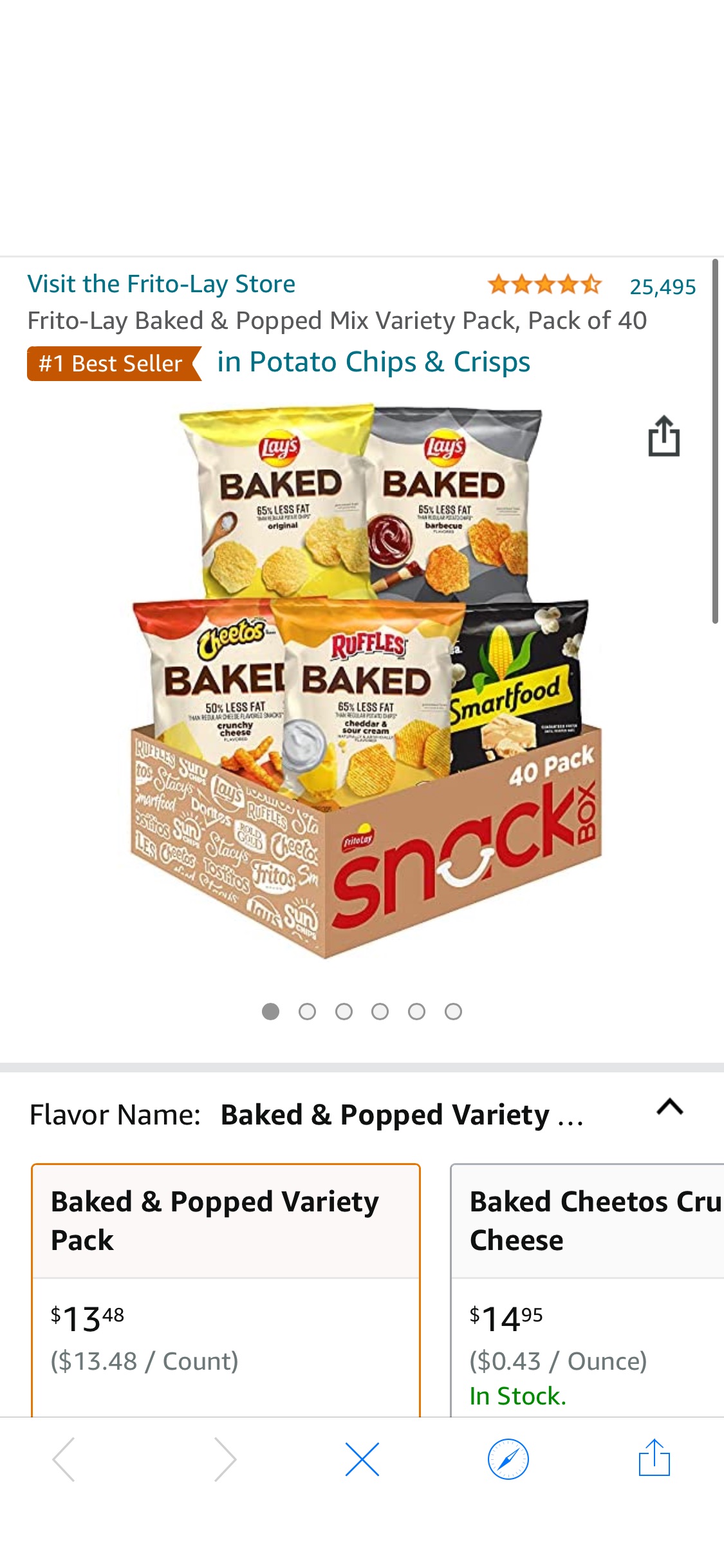 最后9小时，Frito-Lay Baked & Popped Mix Variety Pack，薯片 玉米片 爆米花等混合口味，40 件装

点击订阅折扣价$12.81，原价$17.98，亚马逊自营