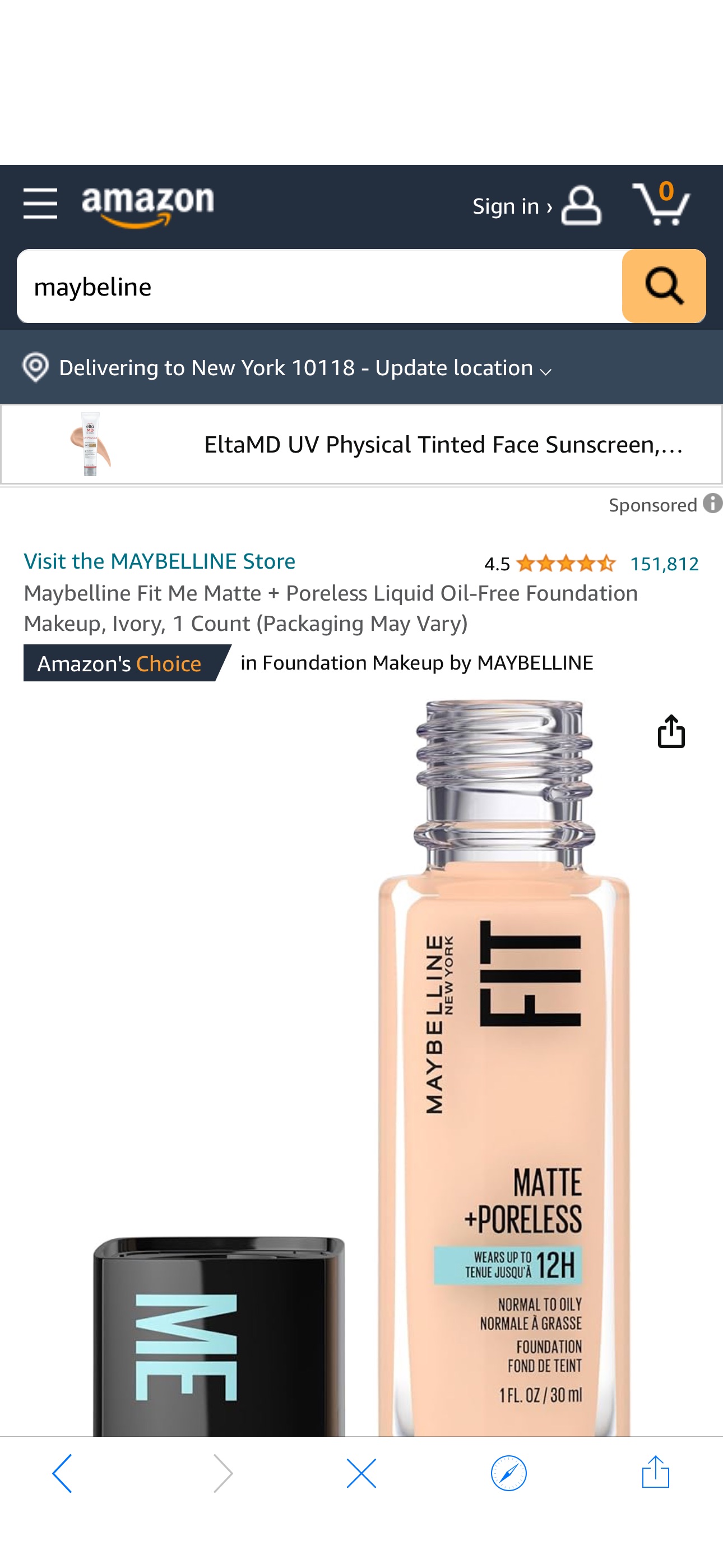 Amazon.com : Maybelline Fit Me Matte + Poreless Liquid Oil-Free Foundation Makeup, Ivory, 1 Count (Packaging May Vary) : Beauty & Personal Care