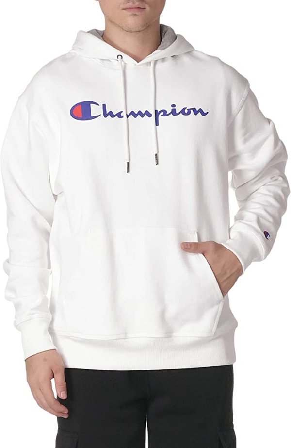 Champion Men's Powerblend Fleece Pullover Hoodie, Script Logo