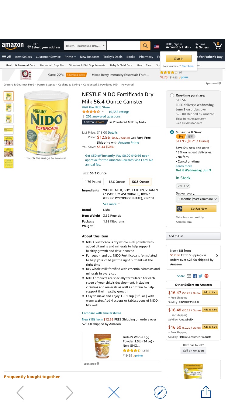 Amazon.com: NESTLE NIDO Fortificada Dry Milk 56.4 Ounce Canister: Health & Personal Care牛奶粉