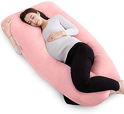 QUEEN ROSE 55“ Pregnancy Pillow-U Shaped Body Pillow for Tall Women with Cotton Cover (Lovely Pink) 孕妇U形枕