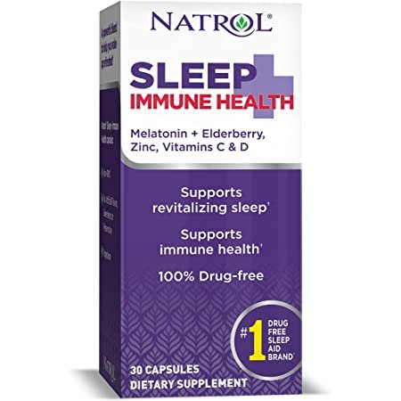 Sleep+ Immune Health, Sleep Aid & Immunity Support, Elderberry, Vitamins C, D, and Zinc, Drug Free, Dietary Supplement, 30 Capsules