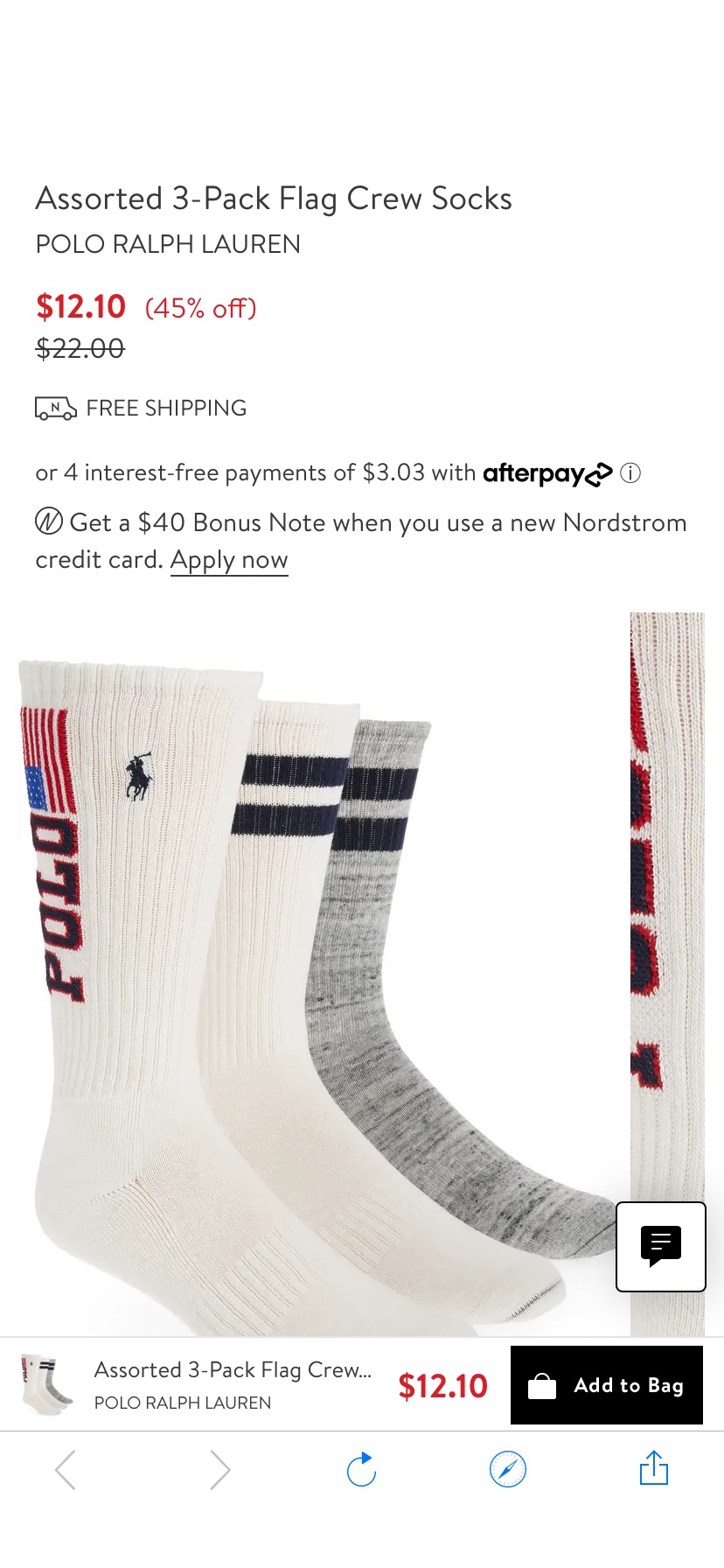 Polo Ralph Lauren Assorted 3-Pack Flag Crew Socks | Nordstrom