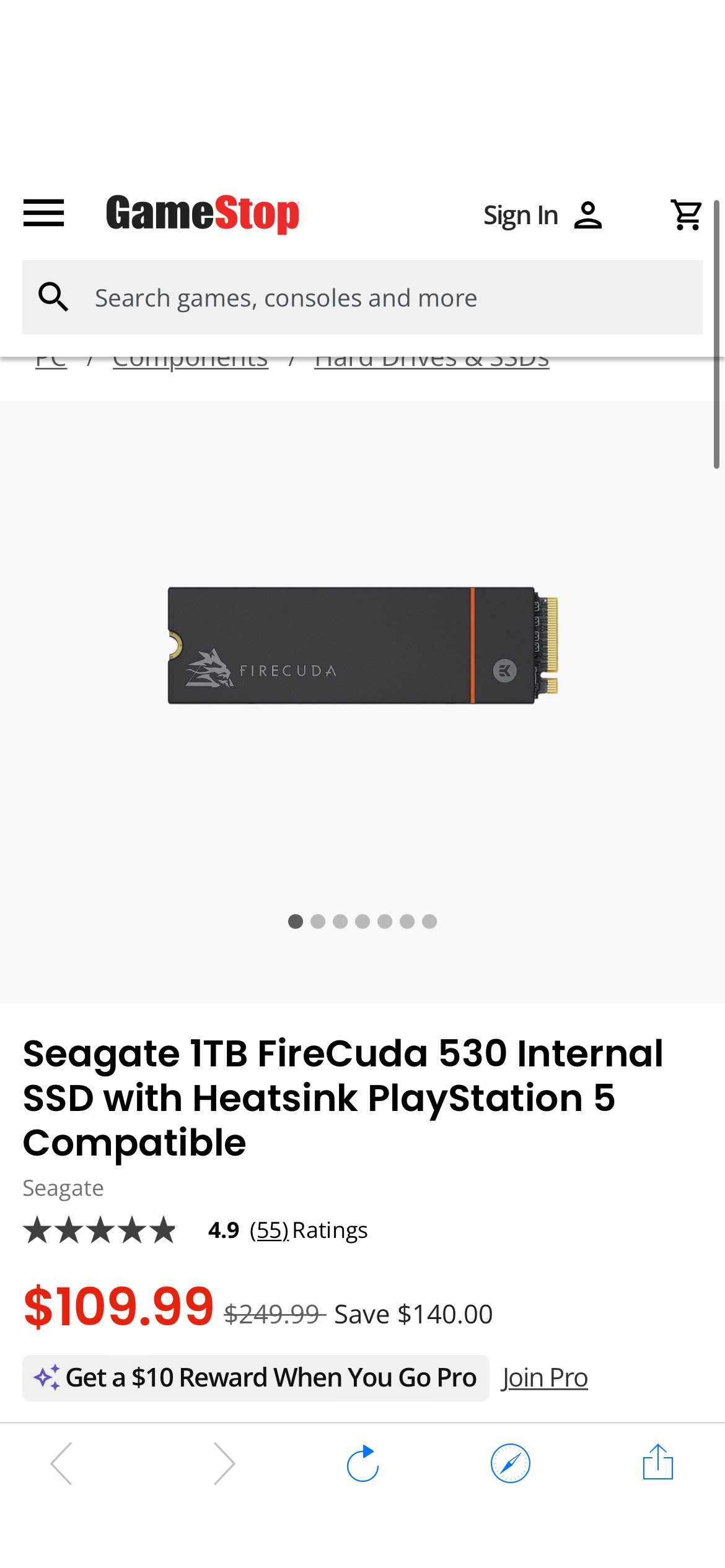 Seagate ZP1000GM3A023 1TB FireCuda 530 Internal SSD with Heatsink PlayStation 5 Compatible | GameStop
希捷 Fire Cuda 530 SSD