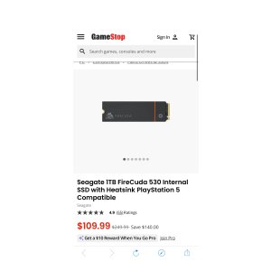 $109.99 Seagate ZP1000GM3A023 1TB FireCuda 530 Internal SSD with Heatsink PlayStation 5 Compatible | GameStop
希捷 Fire Cuda 530 SSD