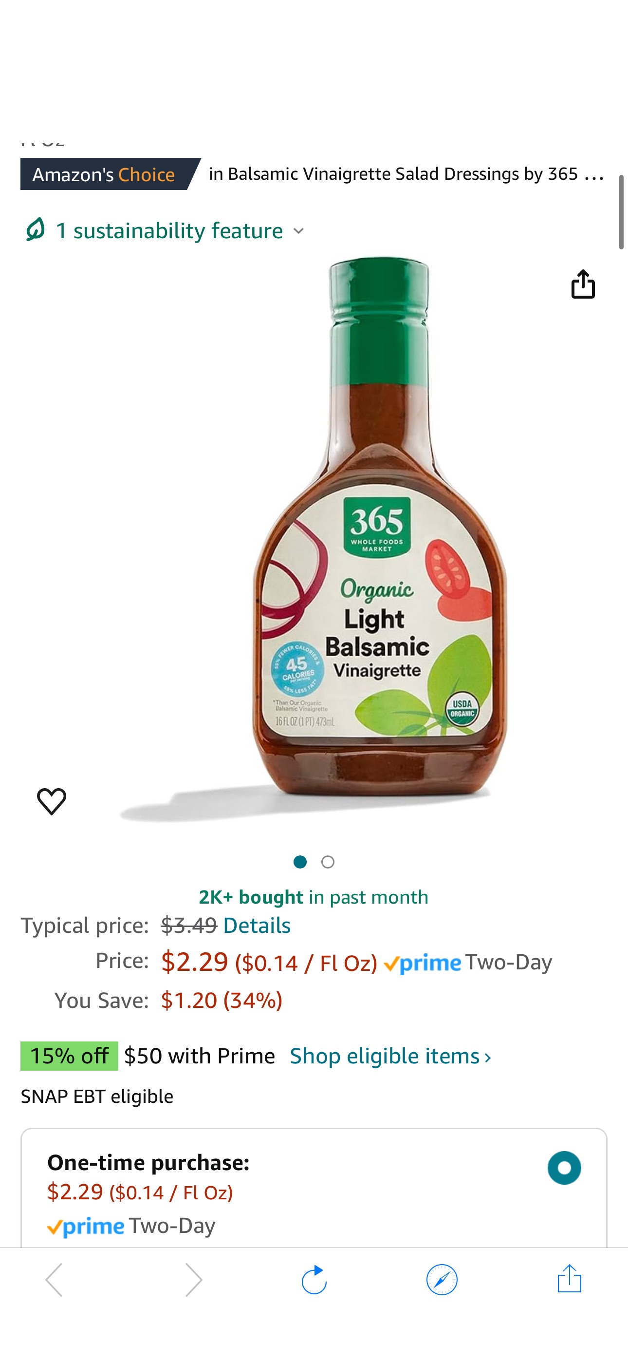 Amazon.com : 365 by Whole Foods Market, Organic Light Balsamic Vinaigrette, 16 Fl Oz : Grocery & Gourmet Food