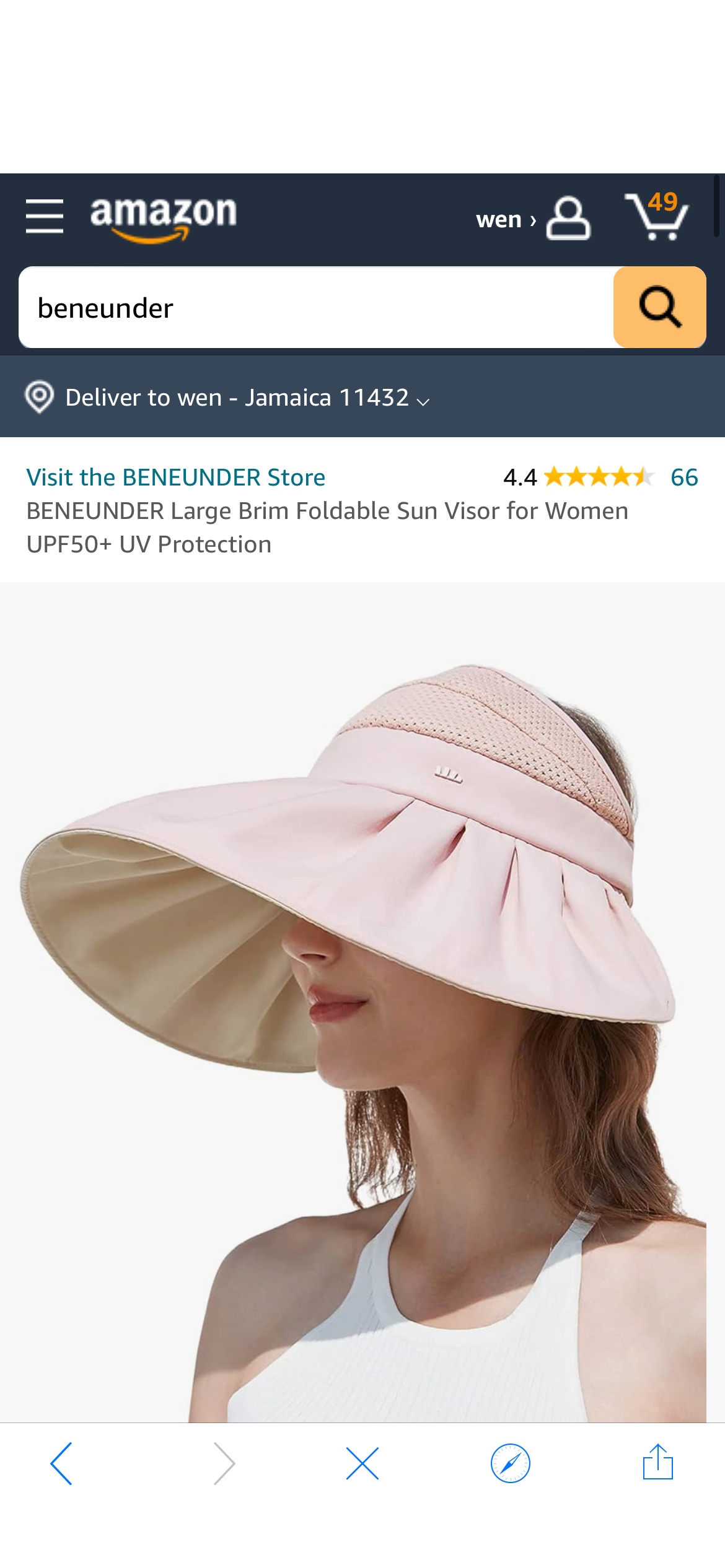 Amazon.com: BENEUNDER Large Brim Foldable Sun Visor for Women UPF50+ UV Protection (Pink) : Everything Else