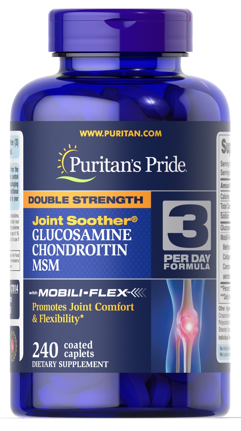 Double Strength Glucosamine, Chondroitin, MSM 240 Caplets|Puritan's Pride骨关节保护药