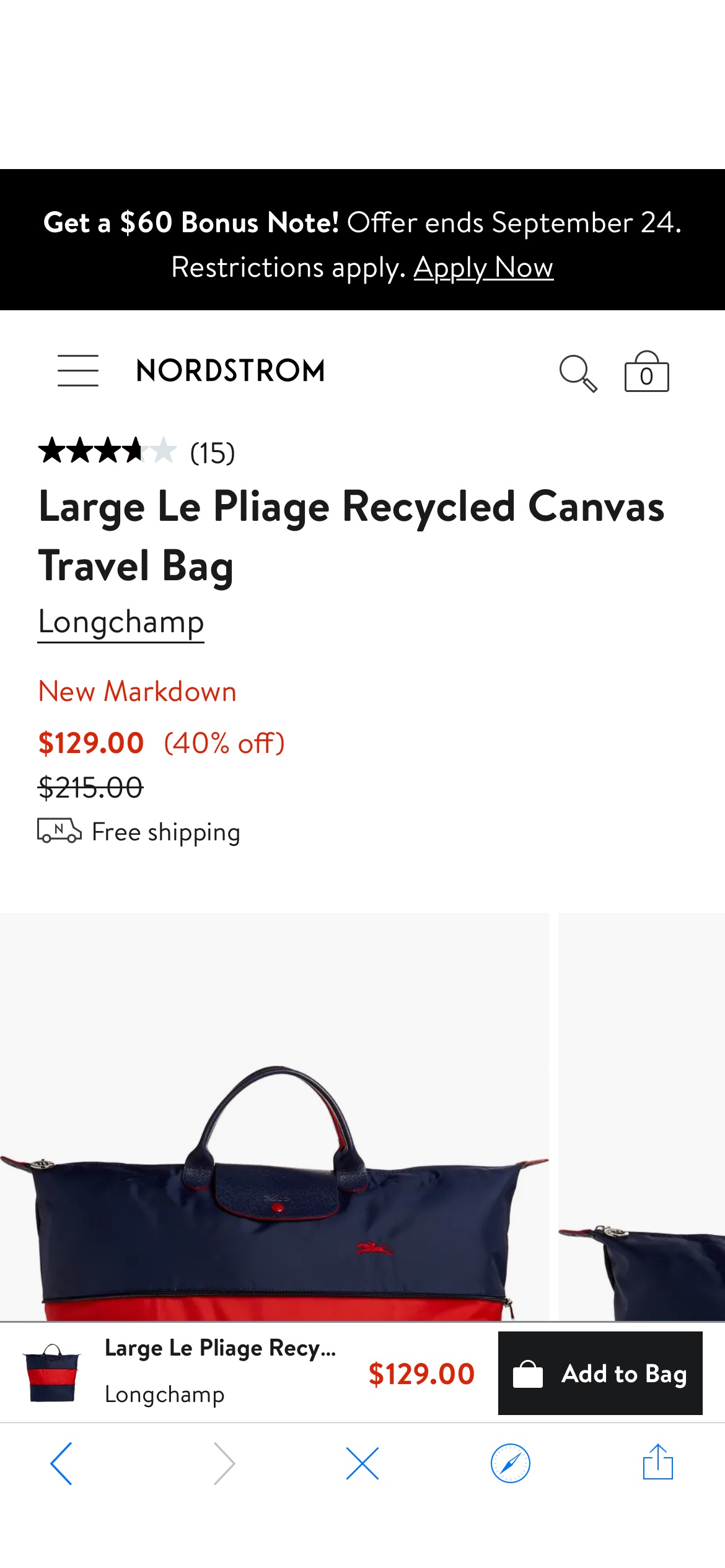 Longchamp Large Le Pliage Recycled Canvas Travel Bag | Nordstrom
