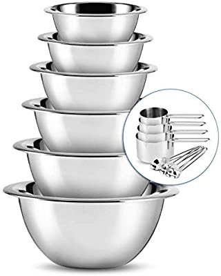 Mixing Bowl Sets For Kitchen - SleekDine Kitchen Nesting Bowls Set With Measuring Cups And Spoons