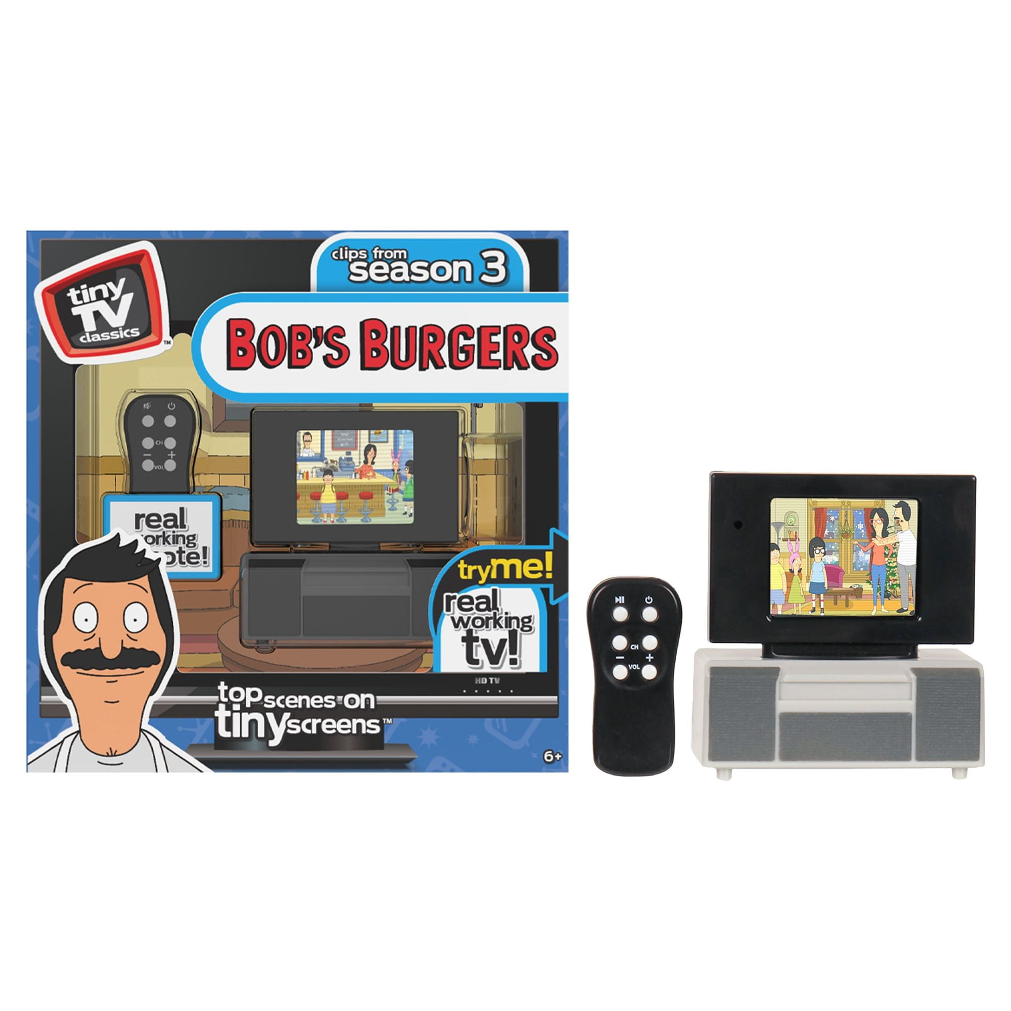 Tiny TV Classics - Bob&#39;s Burgers Edition - Collectible Toy - Watch Top Bob&#39;s Burgers Scenes on a Real-Working Tiny TV with Working Remote - Walmart.com