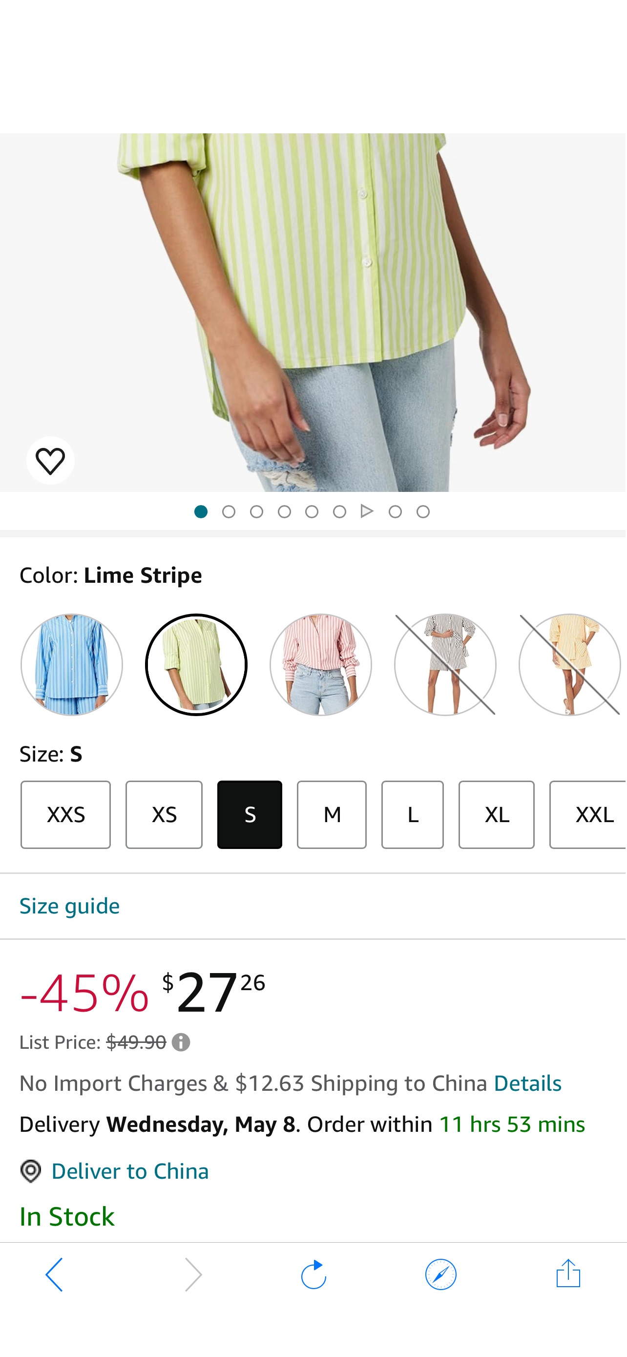 衬衫Drop Women's Kendra Loose Fit Long Shirt, Lime Stripe, M : Clothing, Shoes & Jewelry