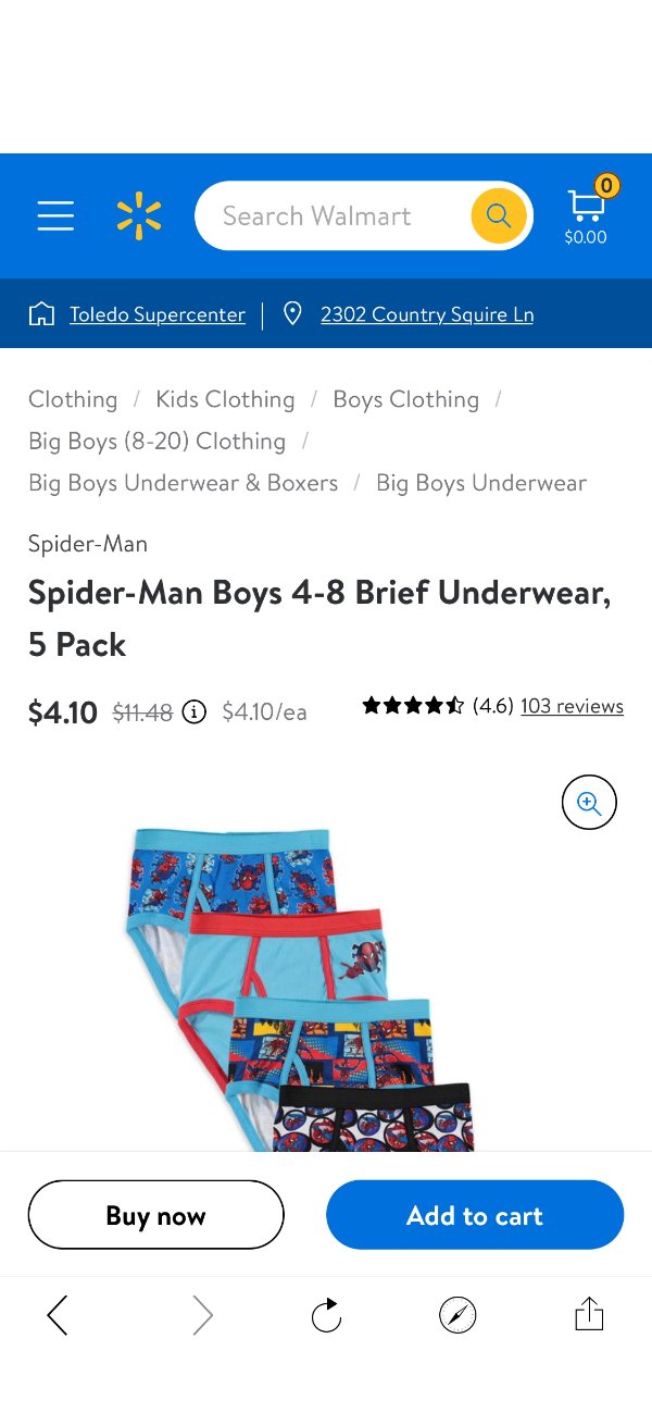 Spider-Man Boys 4-8 Brief Underwear, 5 Pack - Walmart.com