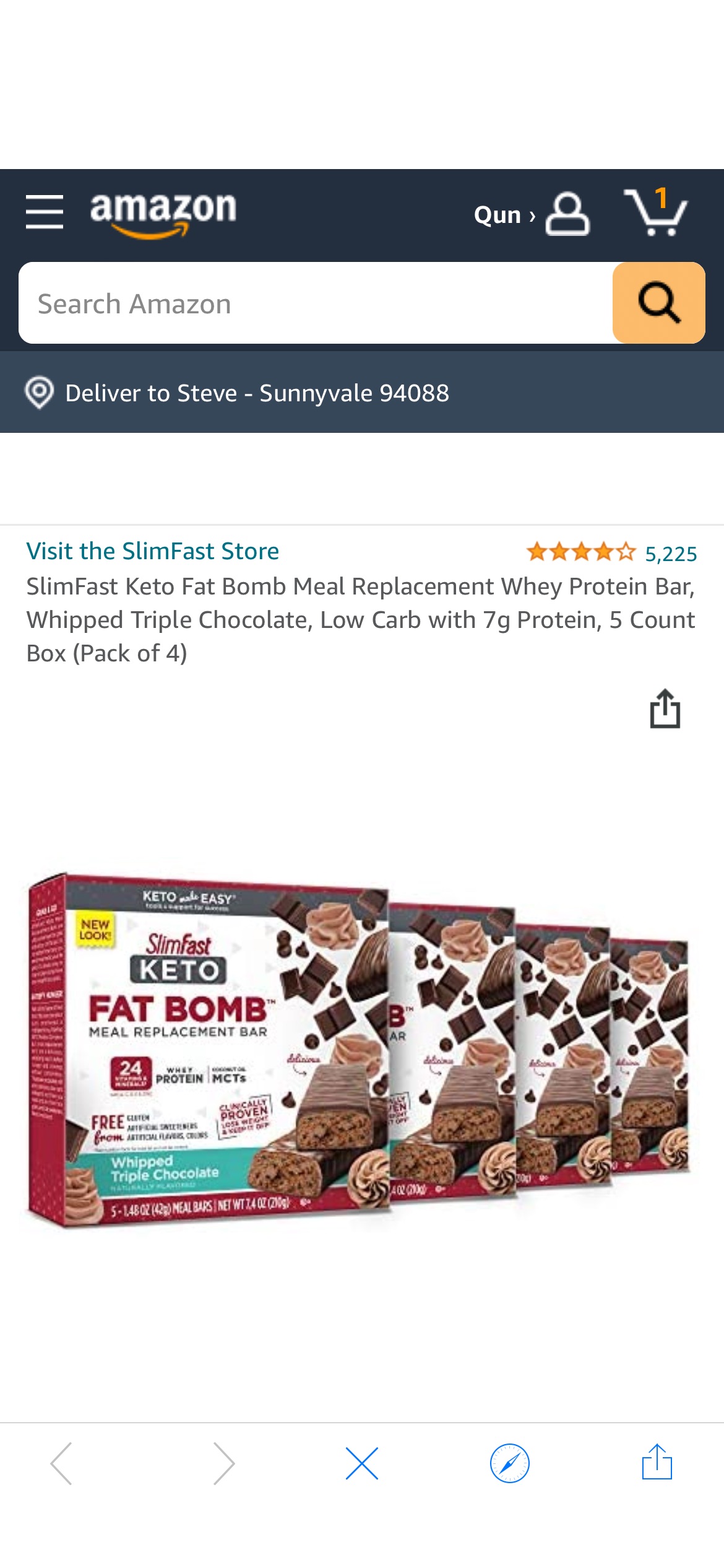 Amazon.com: SlimFast Keto Fat Bomb Meal Replacement Whey Protein Bar, Whipped Triple Chocolate, 为Low Carb with 7g Protein, 5 Count Box (Pack of 4) : Health & Household