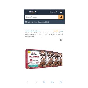 $18.2 Amazon.com: SlimFast Keto Fat Bomb Meal Replacement Whey Protein Bar, Whipped Triple Chocolate, 为Low Carb with 7g Protein, 5 Count Box (Pack of 4) : Health & Household