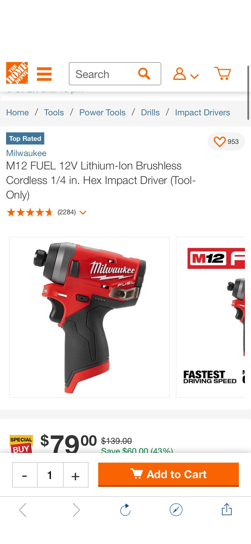 Milwaukee M12 FUEL 12V Lithium-Ion Brushless Cordless 1/4 in. Hex Impact Driver (Tool-Only) 2553-20