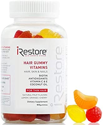 iRestore Vitamins Hair Gummies - Vegan Biotin Gummies for Hair Growth, Hair Skin and Nails Gummies Supplement with Vitamin C & E, Coconut Oil, Turmeric - Sugar Bear Hair Vitamins Gummy 维他命生发皮肤指甲软糖