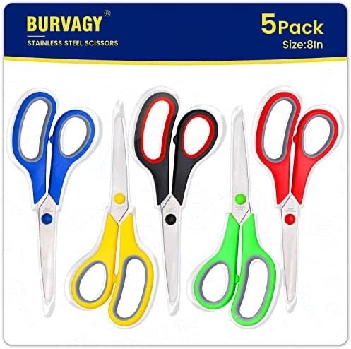 BURVAGY 8” Multipurpose Scissors Bulk Pack of 5