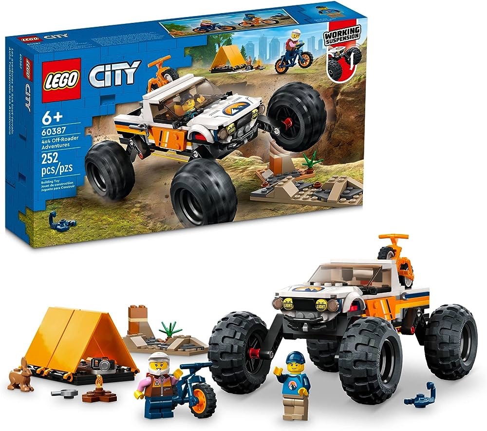 Amazon.com: LEGO City 4x4 Off-Roader Adventures 60387 Building Toy - Camping Set Including Monster Truck Style Car with Working Suspension and Mountain Bikes, 2 Minifigures, Vehicle Toy for Kids Ages 