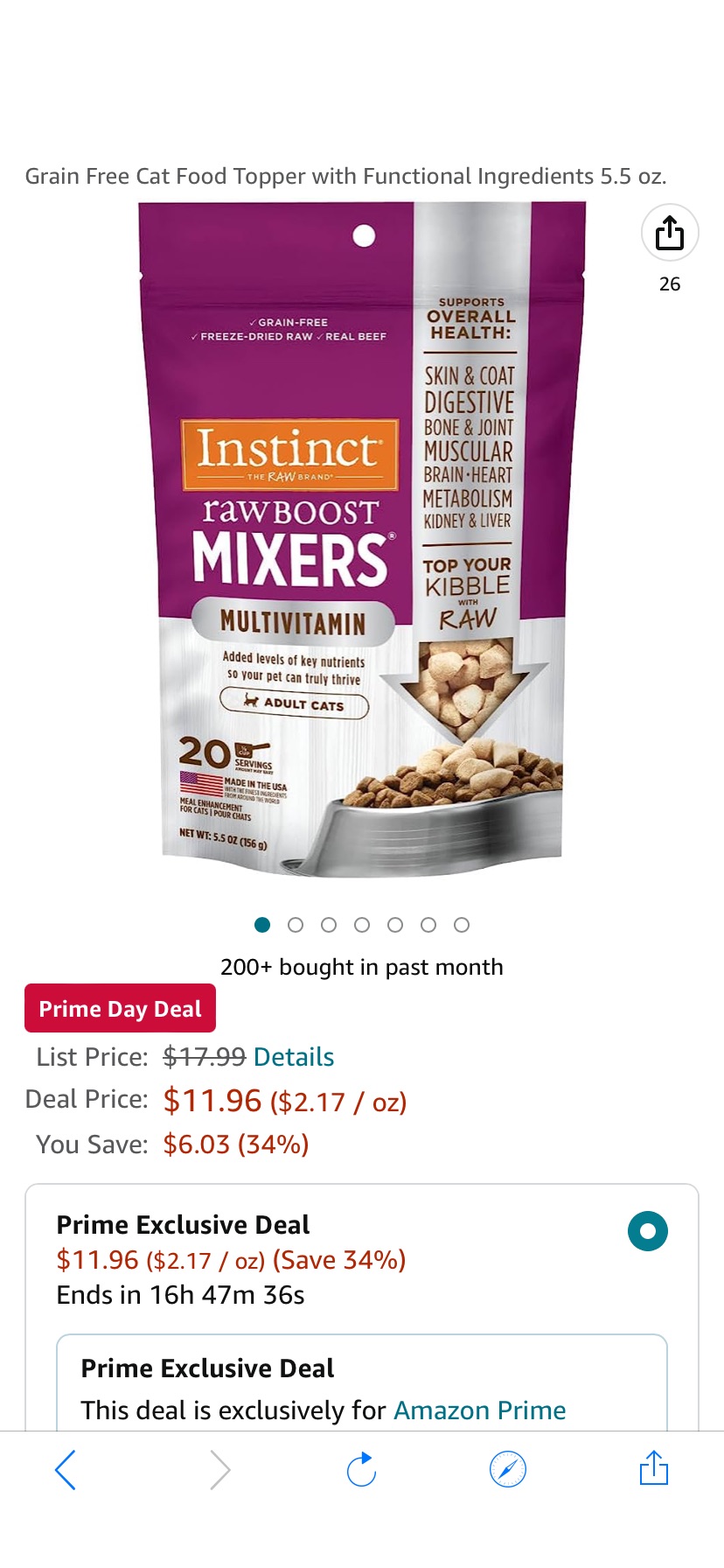 Amazon.com : Instinct 猫咪冻干零食Raw Boost Mixers Freeze Dried Raw Cat Food Topper, Grain Free Cat Food Topper with Functional Ingredients 5.5 oz. : Pet Supplies