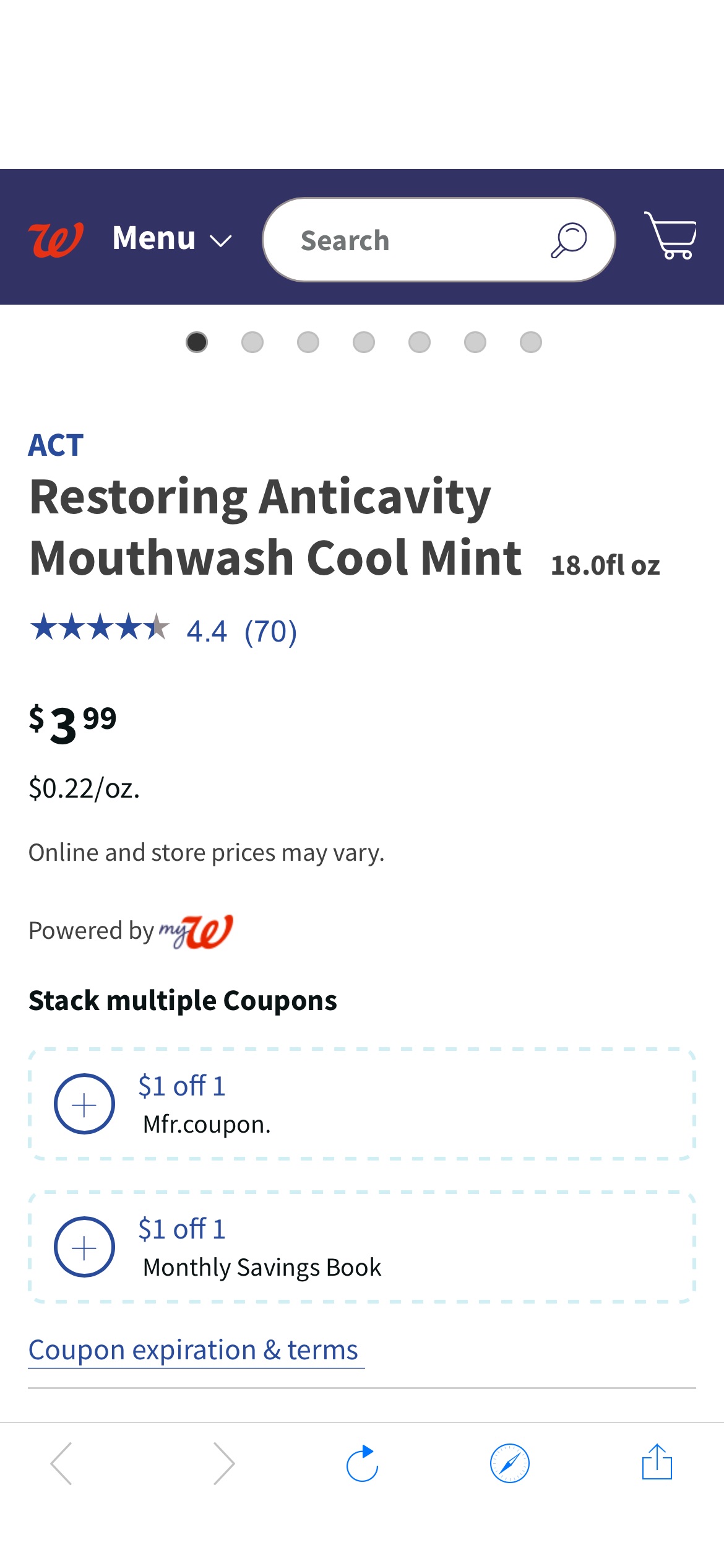 ACT Restoring Anticavity Mouthwash Cool Mint | Walgreens